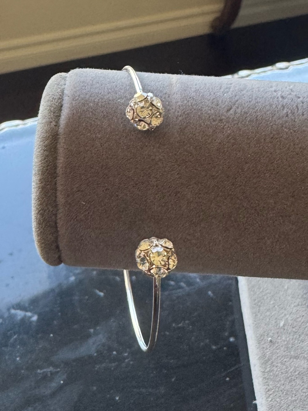 Silver Crystal Open Cuff Bracelet - Clear Crystal Accent